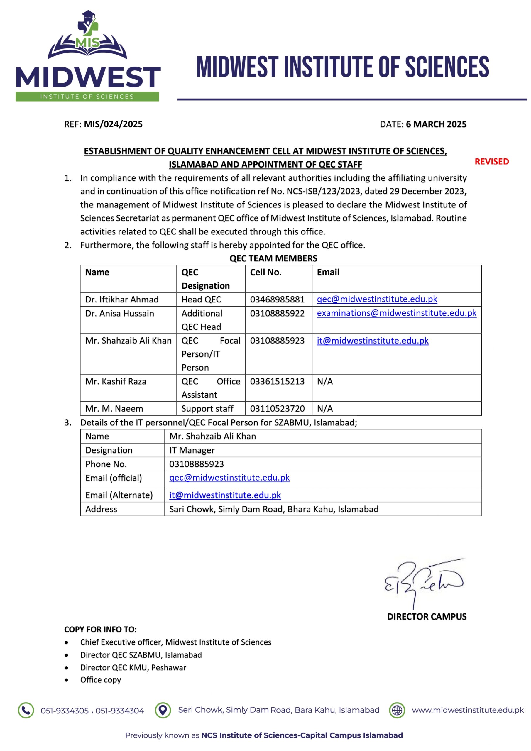 Revised QEC Staff Notification-6 March 2025