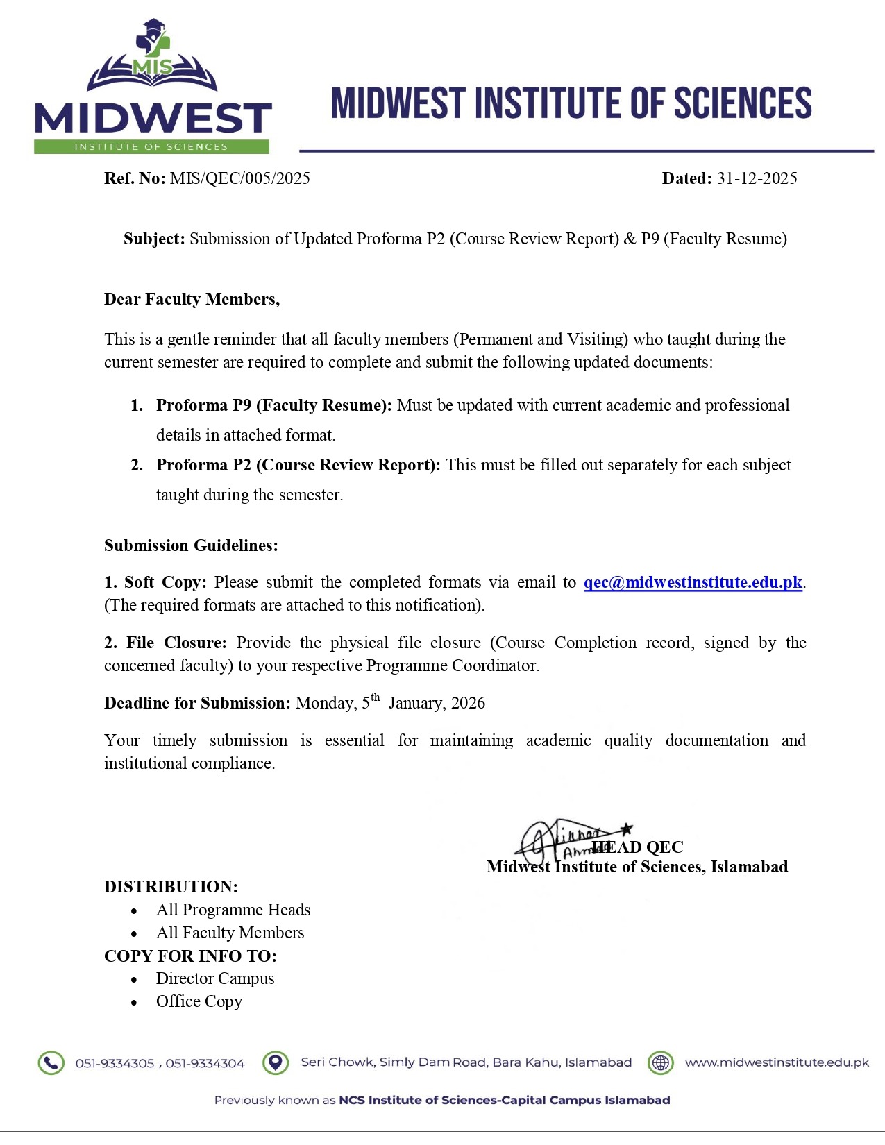 Submission of Proforma P2 and P9