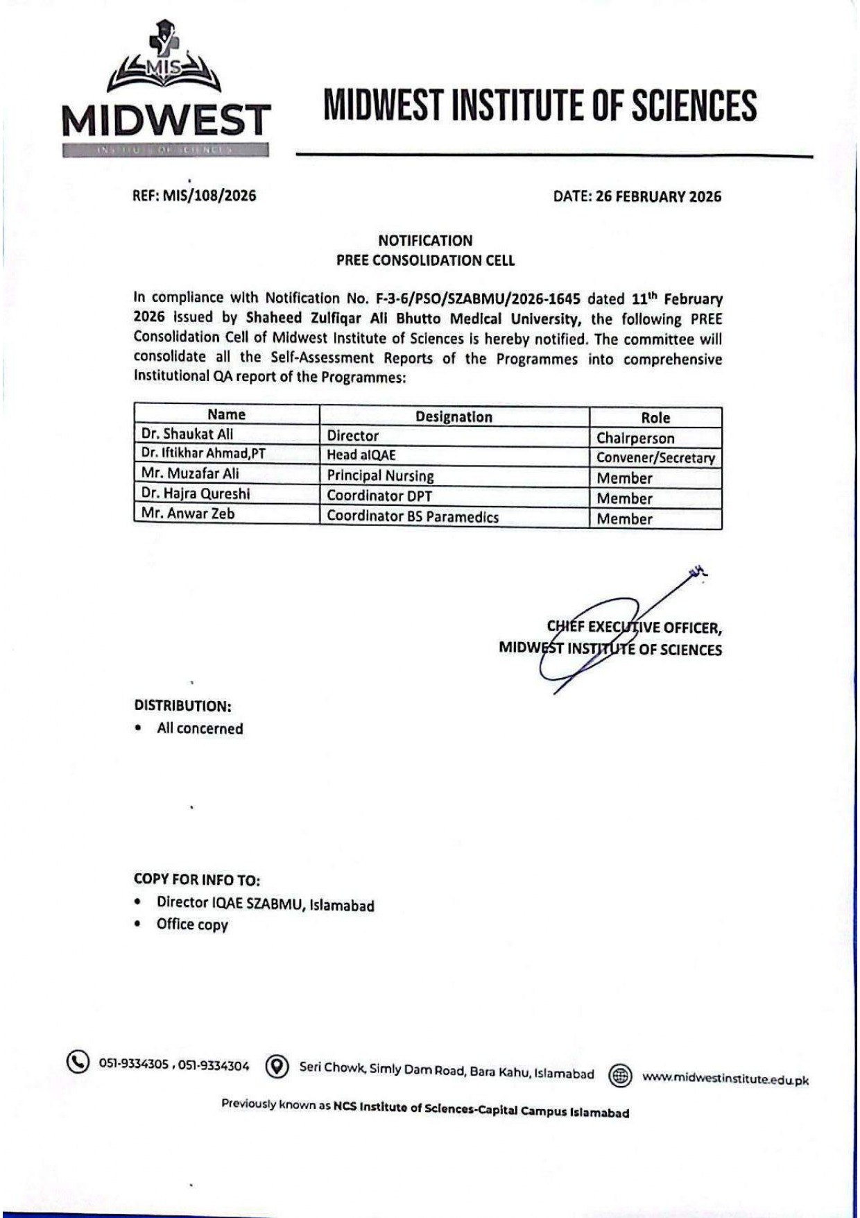Midwest PREE Consolidated Cell Notification