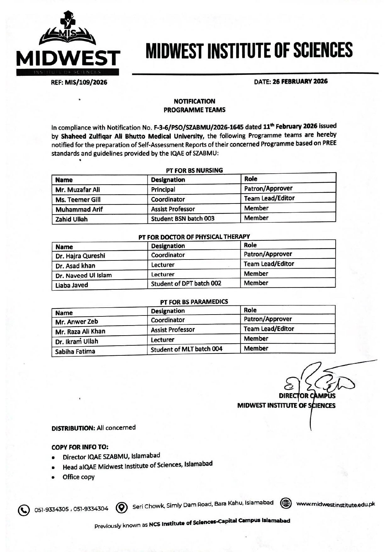 Notification Programme Teams-Midwest